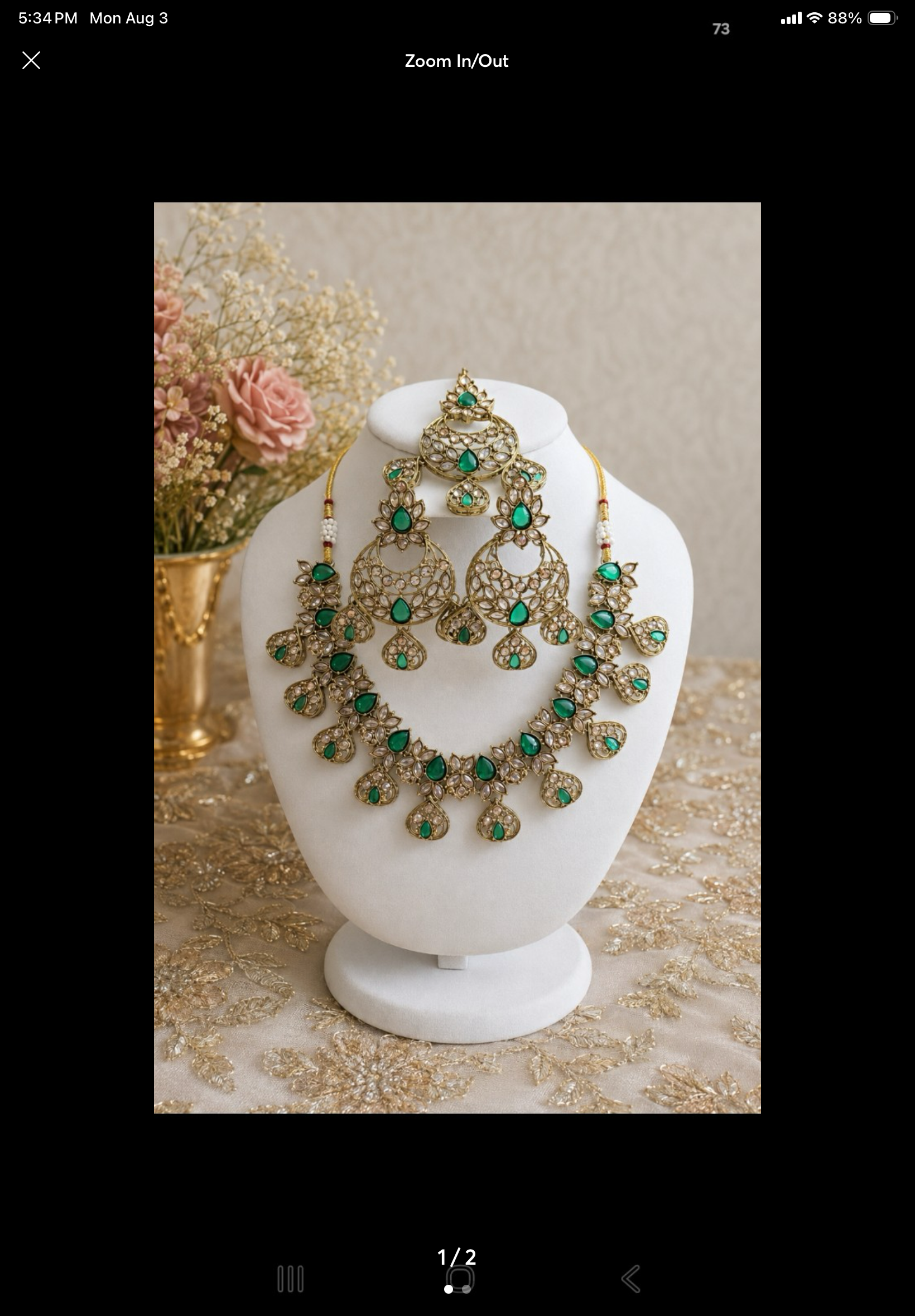 Gold-Tone Emerald Green Kundan Necklace Set - Women Jewelry