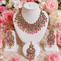 Royal Pink Kundan Bridal Jewelry Set – Elegant Necklace, Earrings & Maang Tikka