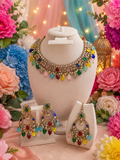 Royal Multicolor Kundan Necklace Set with Matching Earrings & Maang Tikka | Bridal & Festive Jewelry