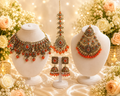 Traditional Gold-Tone Necklace Set with Orange Stone Accents